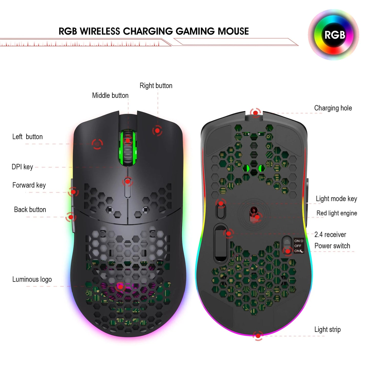 Wireless Rechargeable RGB Mouse