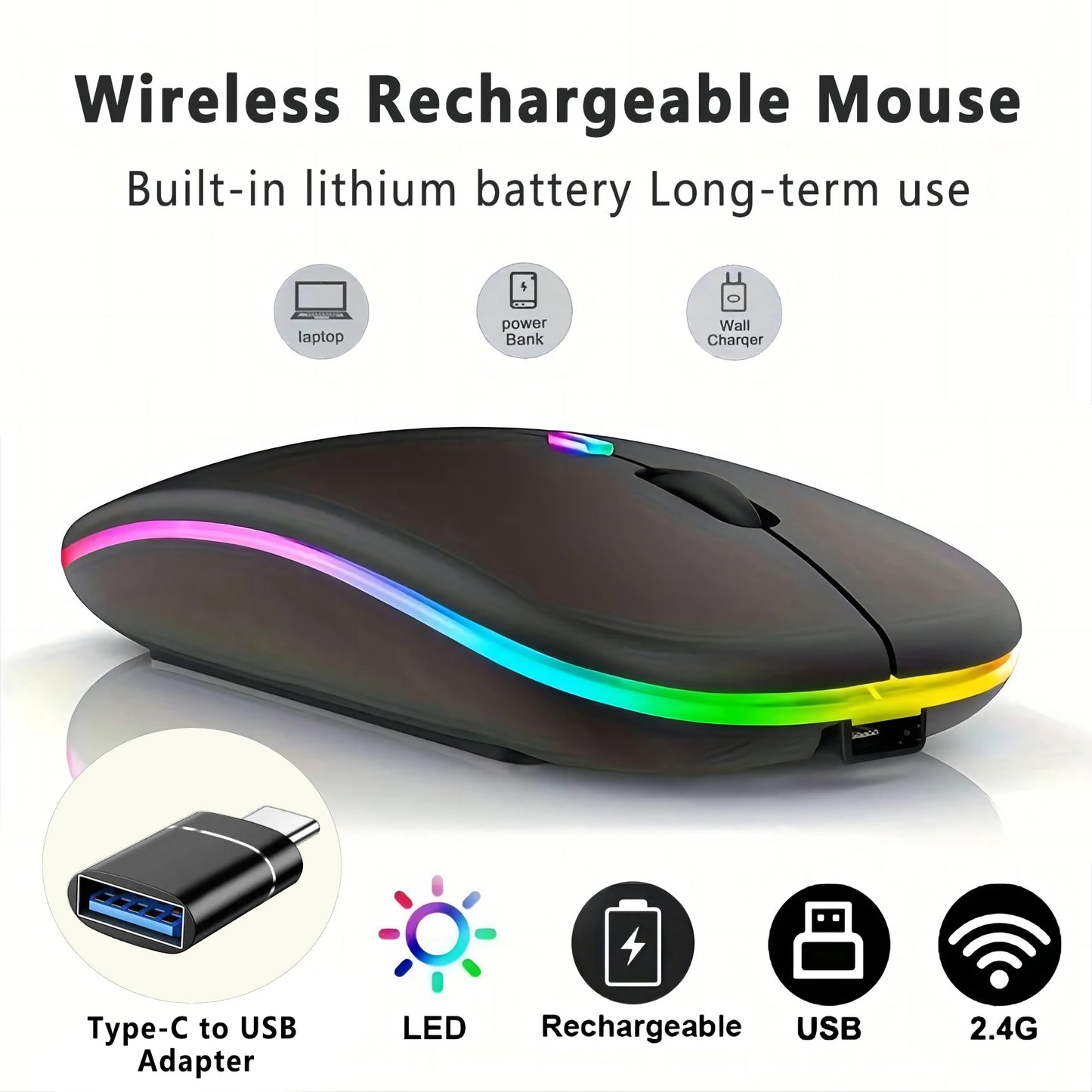 Bluetooth Rechargeable Mouse With LED Backlight